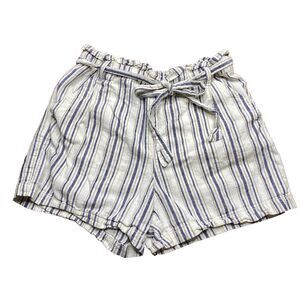 a.n.a Women's Small Linen Blend High Rise Pull-On Shorts Striped Navy Ivory
